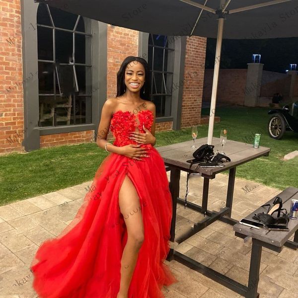 red elegant prom dresses strapless sleeveless 3d flowers high split tulle a-line black girl evening party gowns plus size
red elegant prom dresses strapless sleeveless 3d flowers high split tulle a-line black girl evening party gowns plus size