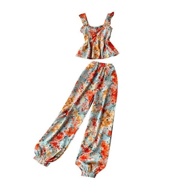 women's two piece pants 2021 summer set women floral printed elasticity crop and high waist long suits boho clothing vintage, White
women's two piece pants 2021 summer set women floral printed elasticity crop and high waist long suits boho clothing vintage, White