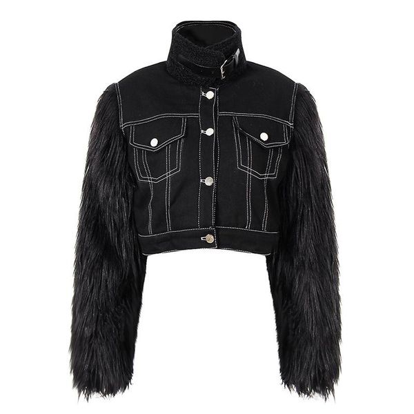 women's jackets 2021 furry jacket for women lamb turtleneck thick winter coat short stitching fur sleeves denim, Black;brown
women's jackets 2021 furry jacket for women lamb turtleneck thick winter coat short stitching fur sleeves denim, Black;brown