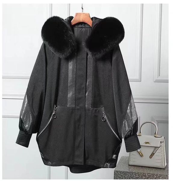 women's fur & faux real coat womens winter jacket raccoon hooded natural lining leather, Black
women's fur & faux real coat womens winter jacket raccoon hooded natural lining leather, Black