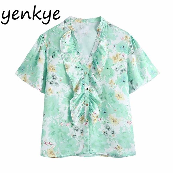green floral print ruffle blouse shirt women v neck short sleeve casual ropa mujer summer plus size blusas 210514, White
green floral print ruffle blouse shirt women v neck short sleeve casual ropa mujer summer plus size blusas 210514, White