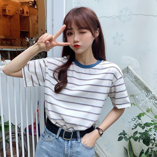 korean short sleeve striped o-neck tshirt fashion casual loose female t shirt summer women t-shirts 90s girl white tees women's t-shir
korean short sleeve striped o-neck tshirt fashion casual loose female t shirt summer women t-shirts 90s girl white tees women's t-shir