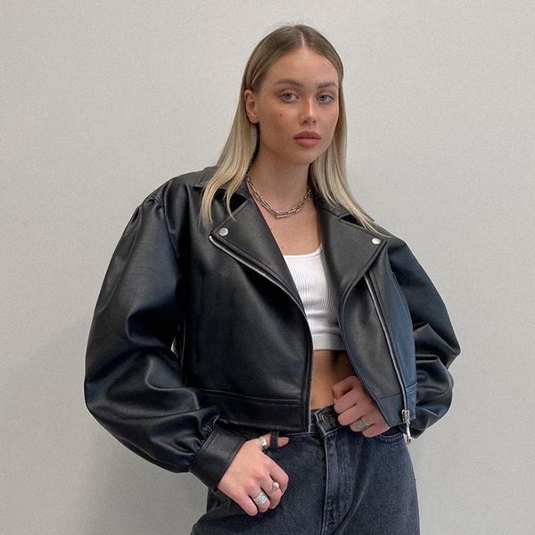 streetwear punk style black pu leather jacket cropped zip fashion loose autumn winter jackets women coat new outwear, Black;brown
streetwear punk style black pu leather jacket cropped zip fashion loose autumn winter jackets women coat new outwear, Black;brown
