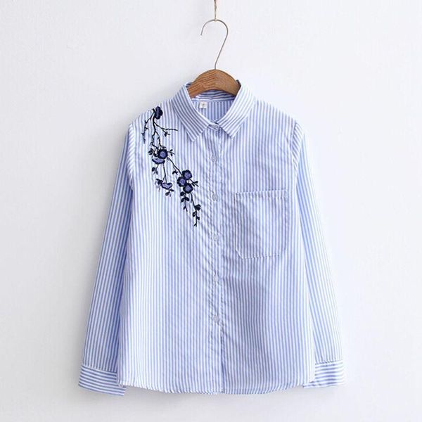 women's blouses & shirts temperament flower embroidery blouse women stripe print shirt long sleeve lapel collar single buckle, White
women's blouses & shirts temperament flower embroidery blouse women stripe print shirt long sleeve lapel collar single buckle, White