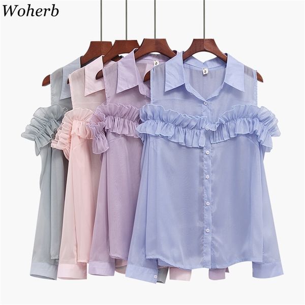 women blouses summer off shoulder long sleeve korean loose ruffles chiffon sunscreen shirts chic elegant blusas 210519, White
women blouses summer off shoulder long sleeve korean loose ruffles chiffon sunscreen shirts chic elegant blusas 210519, White