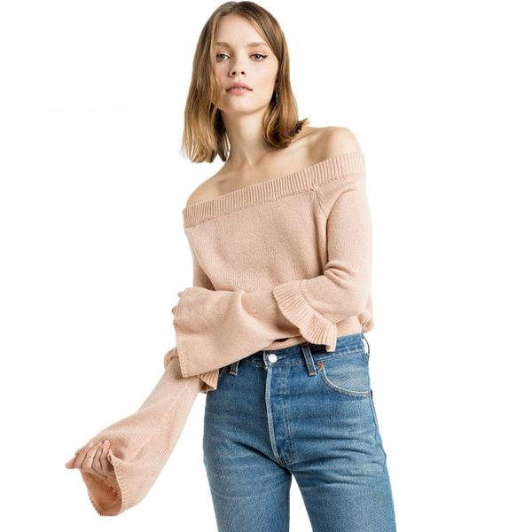 women's sweaters willstage long flare sleeve ruffles pullovers slash neck loose knitted 2021 spring autumn clothes, White;black
women's sweaters willstage long flare sleeve ruffles pullovers slash neck loose knitted 2021 spring autumn clothes, White;black