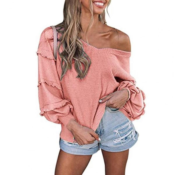 women's blouses & shirts women blouse solid color waffle autumn winter lantern sleeve ruffles v neck for daily wear, White
women's blouses & shirts women blouse solid color waffle autumn winter lantern sleeve ruffles v neck for daily wear, White