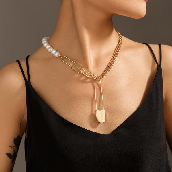 pendant necklaces gold chain pin love lock choker necklace for woman 2021 korea hip hop punk pearl stitching jewelry gift female, Silver
pendant necklaces gold chain pin love lock choker necklace for woman 2021 korea hip hop punk pearl stitching jewelry gift female, Silver