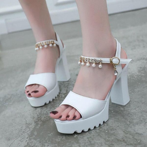 sandals women pearls string bead white wedding shoes black peep toe high heels platform ankle strap sandalias mujer 8900c
sandals women pearls string bead white wedding shoes black peep toe high heels platform ankle strap sandalias mujer 8900c