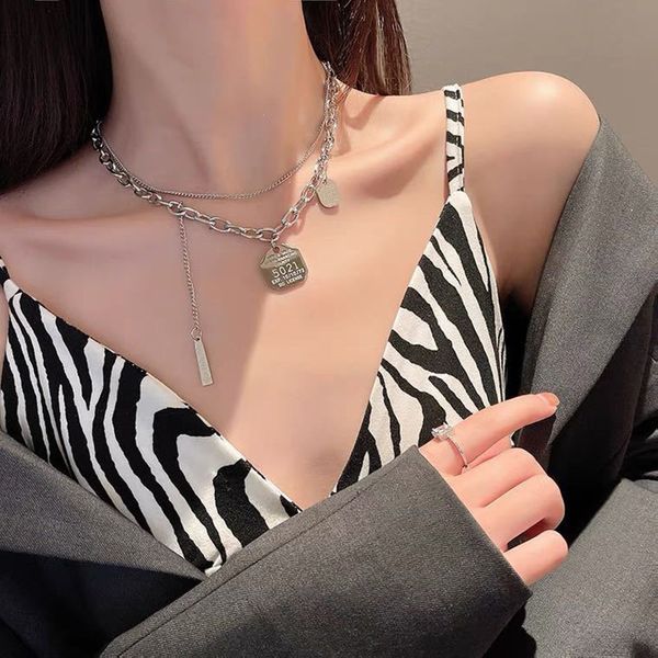 hip hop personality fashion alphanumeric brand double layer necklace fashion temperament cool wind net red pendant, Silver
hip hop personality fashion alphanumeric brand double layer necklace fashion temperament cool wind net red pendant, Silver