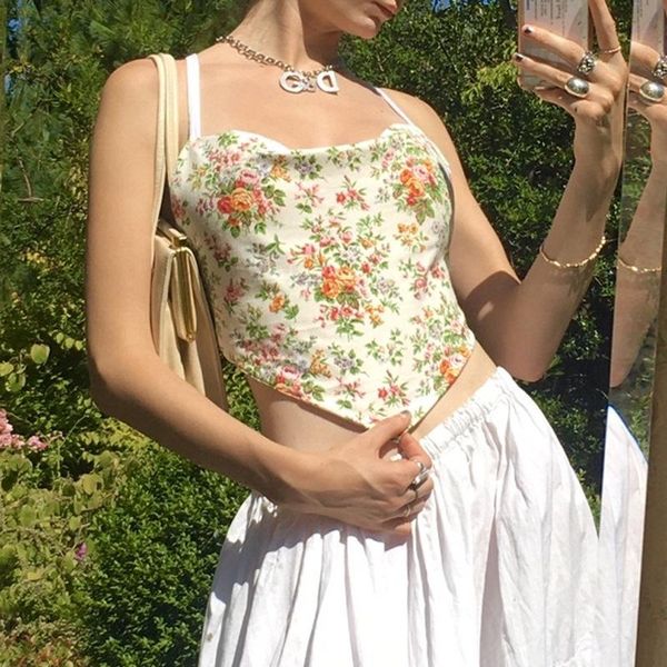 crop floral print y2k aesthetics backless halter corset tees women satin e girl bandage vintage streetwear 2021club women's tanks &, White 
crop floral print y2k aesthetics backless halter corset tees women satin e girl bandage vintage streetwear 2021club women's tanks &, White