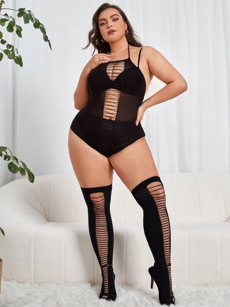 plus criss cross teddy bodysuit with 1pair stocking without lingerie a344#, Black;white
plus criss cross teddy bodysuit with 1pair stocking without lingerie a344#, Black;white