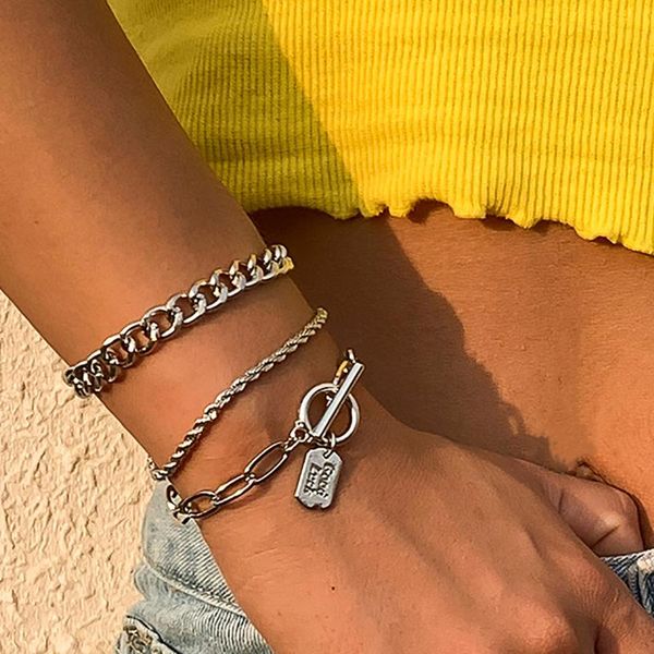 link, chain european and american style stainless steel bracelet letter nameplate set punk ot buckle ladies jewelry, Black
link, chain european and american style stainless steel bracelet letter nameplate set punk ot buckle ladies jewelry, Black