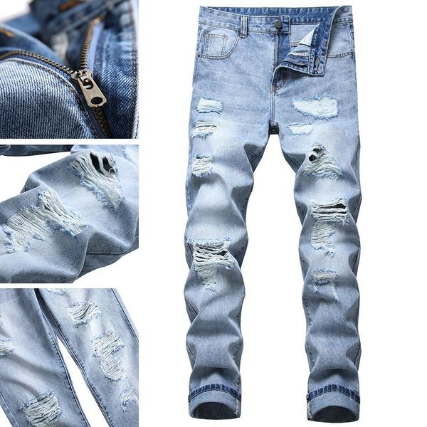 men's jeans long trousers light blue four seasons foreign trade straight hole multi-craft casual male large size
men's jeans long trousers light blue four seasons foreign trade straight hole multi-craft casual male large size