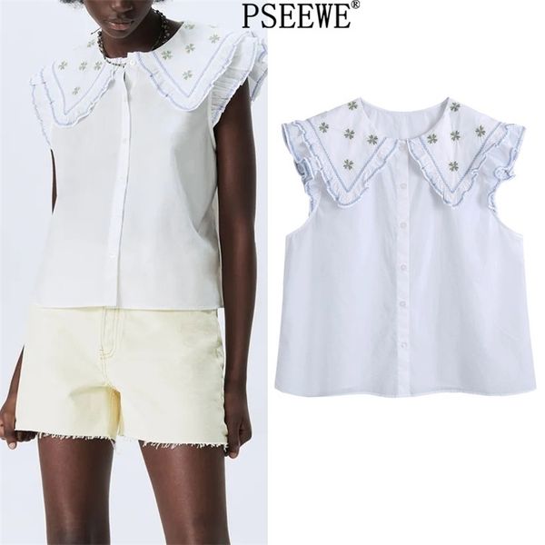 women shirts floral embroidered white woman peter pan collar sleeveless ruffle summer button up 210519
women shirts floral embroidered white woman peter pan collar sleeveless ruffle summer button up 210519
