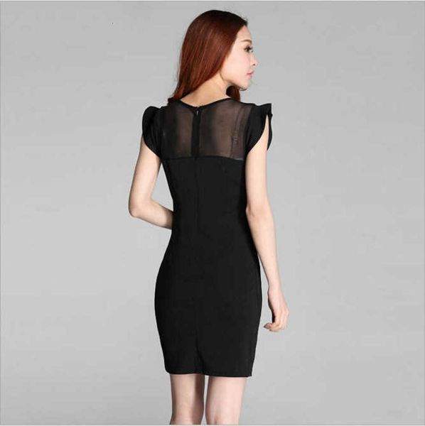 slim waist tight bottom skirt summer lotus leaf sleeve mesh stitching dress, Black;gray 
slim waist tight bottom skirt summer lotus leaf sleeve mesh stitching dress, Black;gray
