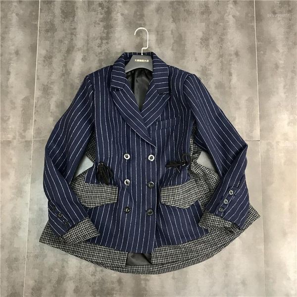 women's suits & blazers 2021 spring vertical stripes stitching houndstooth drawstring waist casual small suit jacket female coat, White;black
women's suits & blazers 2021 spring vertical stripes stitching houndstooth drawstring waist casual small suit jacket female coat, White;black