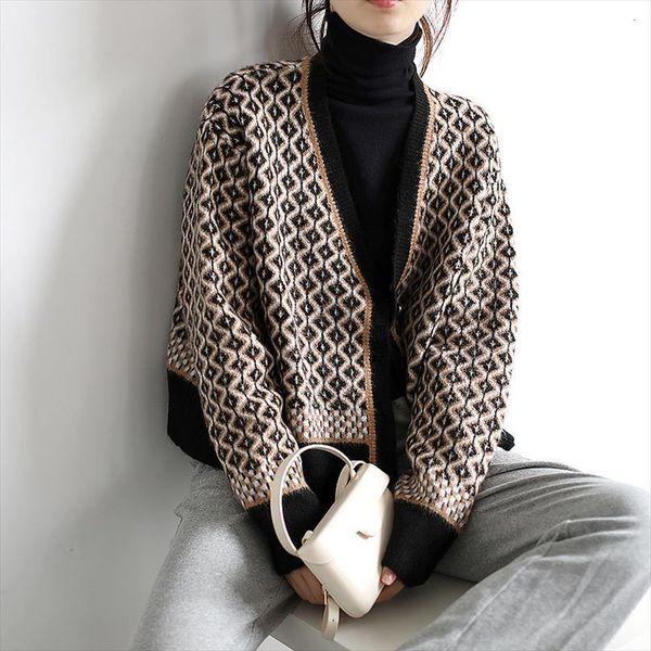 autumn winter elegant knitted womens sweaters v neck argyle cardigan women full sleeve single breasted crochet outerwear, White;black
autumn winter elegant knitted womens sweaters v neck argyle cardigan women full sleeve single breasted crochet outerwear, White;black
