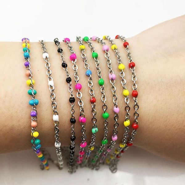 link, chain 16+5mm width 2mm stainless steel candy color enamel beaded rope ball bracelet suitable for men and women jewelry gifts wholesale, Black
link, chain 16+5mm width 2mm stainless steel candy color enamel beaded rope ball bracelet suitable for men and women jewelry gifts wholesale, Black
