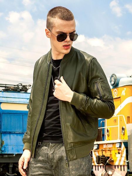 men's leather & faux force ma air 1 flight jacket men army green sheepskin baseball fashion thin bomber real coat, Black
men's leather & faux force ma air 1 flight jacket men army green sheepskin baseball fashion thin bomber real coat, Black