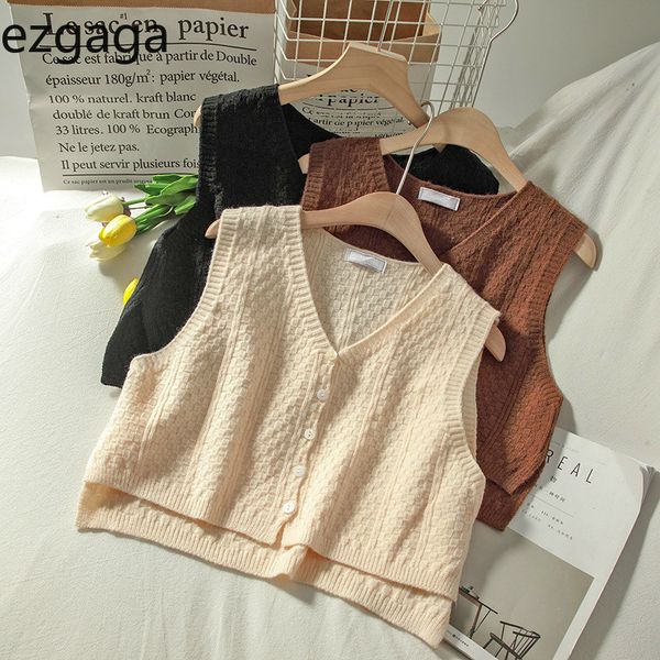 ezgaga vintage sweater vest women autumn new v-neck single breasted sleeveless crop solid casual short knit vest fashion 210430, Black;white 
ezgaga vintage sweater vest women autumn new v-neck single breasted sleeveless crop solid casual short knit vest fashion 210430, Black;white