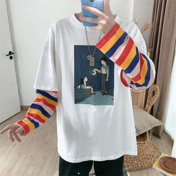 women's t-shirt patchwork long sleeve korean harajuku oversized t shirts fashion tee streetwear japan high street men rainbow shirt, White
women's t-shirt patchwork long sleeve korean harajuku oversized t shirts fashion tee streetwear japan high street men rainbow shirt, White