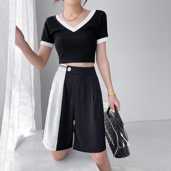 women's tracksuits 2021 summer fashion short + high waist hanging feeling splicing black and white contrast color casual trouser suit t, Gray
women's tracksuits 2021 summer fashion short + high waist hanging feeling splicing black and white contrast color casual trouser suit t, Gray