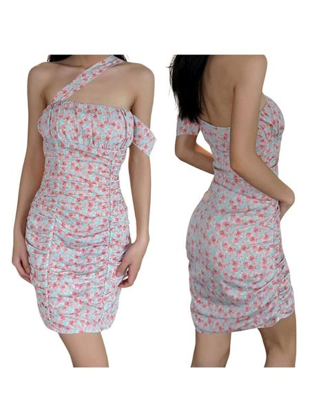 women's swimwear female dress floral print sloping shoulder short sleeve ruffled for summer, White;black
women's swimwear female dress floral print sloping shoulder short sleeve ruffled for summer, White;black