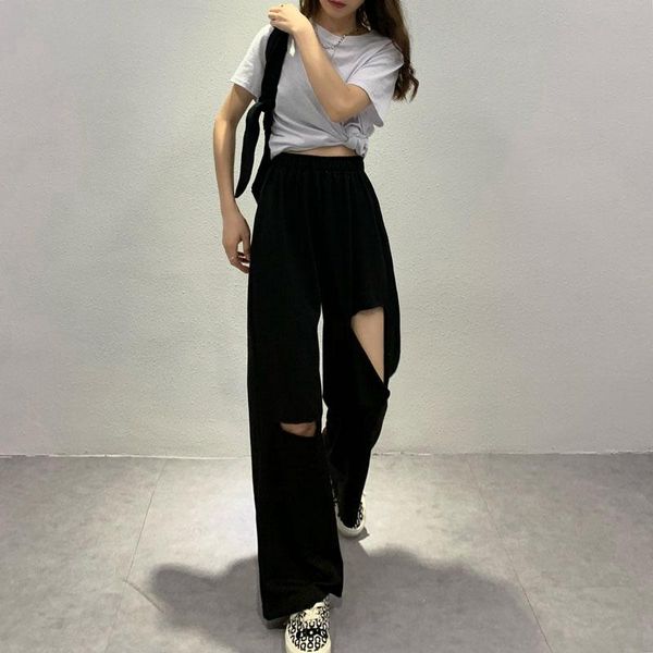 women's pants & capris slacks loose summer soft ankle-length black wide leg grey women high waisted ripped big hole trousers, Black;white
women's pants & capris slacks loose summer soft ankle-length black wide leg grey women high waisted ripped big hole trousers, Black;white