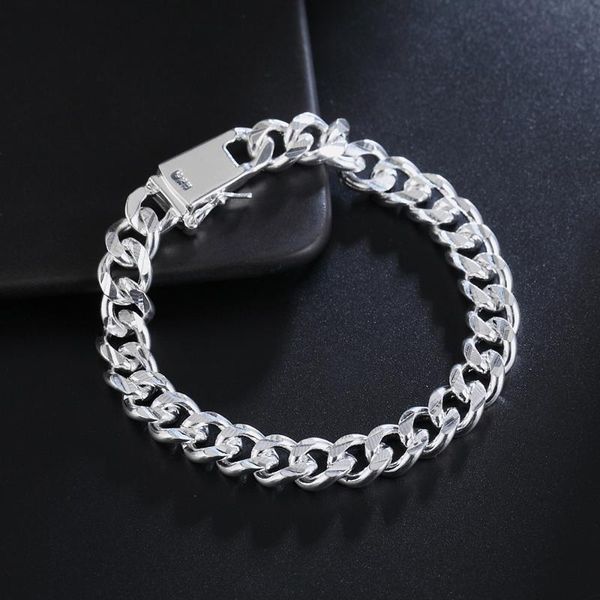 link, chain 925 sterling silver mens jewelry 10mm width 20cm thick exquisite fashion square buckle bracelet for women, Black
link, chain 925 sterling silver mens jewelry 10mm width 20cm thick exquisite fashion square buckle bracelet for women, Black
