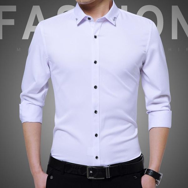 men's casual shirts 2021 arrival mens fashion clothes men solid color shirt long sleeve formal male dress, White;black
men's casual shirts 2021 arrival mens fashion clothes men solid color shirt long sleeve formal male dress, White;black