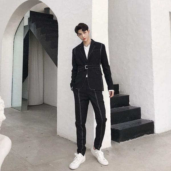 men 2 pcs suits sets (jacket+pant) fashion casual slim fit male blazers jacket trousers wedding party men's &, White;black
men 2 pcs suits sets (jacket+pant) fashion casual slim fit male blazers jacket trousers wedding party men's &, White;black