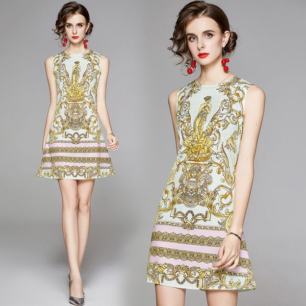 luxury designer baroque printed t shirt dress runway women sleeveless prom a-line mini dresses slim business party office summer autumn, Black;gray
luxury designer baroque printed t shirt dress runway women sleeveless prom a-line mini dresses slim business party office summer autumn, Black;gray