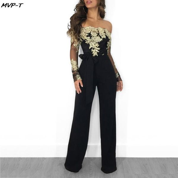 women's jumpsuits & rompers appliques lace patchwork jumpsuit women off shoulder slash neck long sleeve elegant slim wide leg, Black;white
women's jumpsuits & rompers appliques lace patchwork jumpsuit women off shoulder slash neck long sleeve elegant slim wide leg, Black;white
