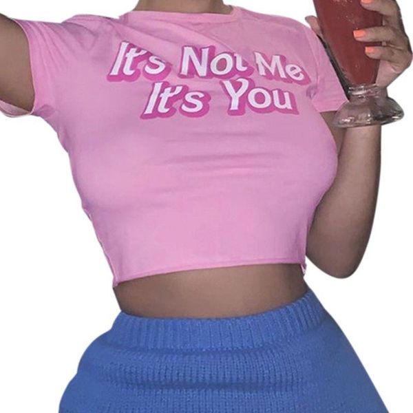 women's t-shirt women summer short sleeve navel its not me you letters printed pink crop kawaii harajuku slim streetwear, White
women's t-shirt women summer short sleeve navel its not me you letters printed pink crop kawaii harajuku slim streetwear, White