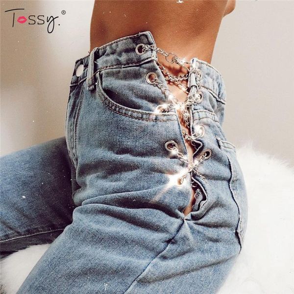women's jeans tossy 2021 metal chain woman high waist trousers leisure straight leg pants casual street denim bottom outwear, Blue
women's jeans tossy 2021 metal chain woman high waist trousers leisure straight leg pants casual street denim bottom outwear, Blue