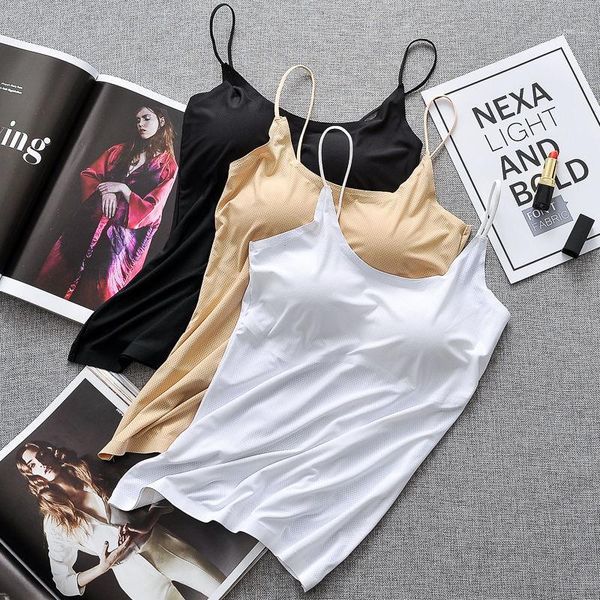 camisoles & tanks 2021 women summer solid ice silk tank lady sleeveless push up seamless bra padded camisole female v-neck breathble vest d9, Black;white
camisoles & tanks 2021 women summer solid ice silk tank lady sleeveless push up seamless bra padded camisole female v-neck breathble vest d9, Black;white