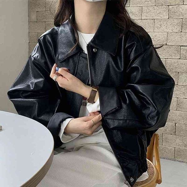 korean chic autumn personalized lapel zipper design loose leisure long sleeve motorcycle leather jacket, Black
korean chic autumn personalized lapel zipper design loose leisure long sleeve motorcycle leather jacket, Black