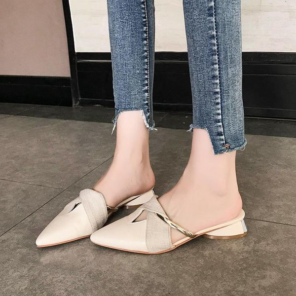 women slippers low heel casual slipper slip on mules slides pointed toe single shoes sandals house, Black
women slippers low heel casual slipper slip on mules slides pointed toe single shoes sandals house, Black