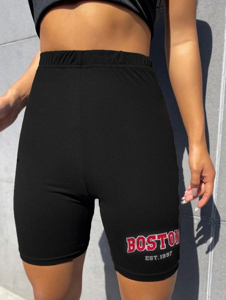 letter graphic biker shorts e2zw#, Black