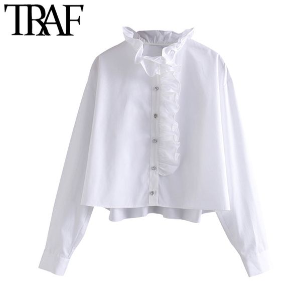 traf women vintage sweet jewelled buttons ruffles blouses fashion high collar long sleeve female shirts blusas chic 210415, White
traf women vintage sweet jewelled buttons ruffles blouses fashion high collar long sleeve female shirts blusas chic 210415, White