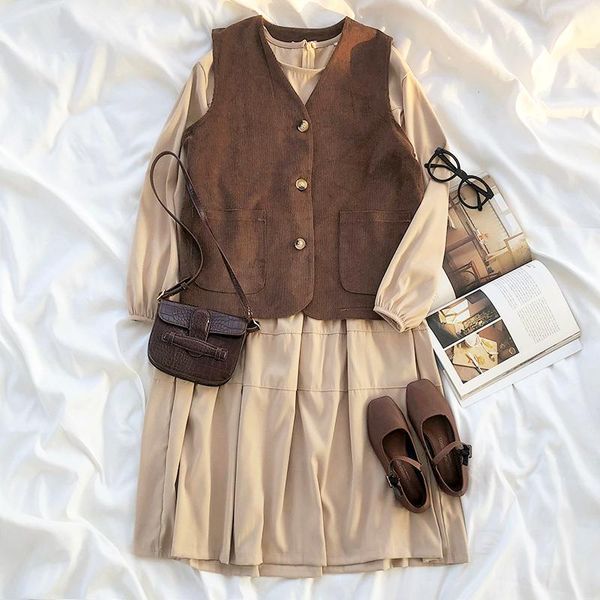 two piece dress women winter spring casual long set 2021 vintage harajuku streetwear o neck loose corduroy vest korean style sets, White
two piece dress women winter spring casual long set 2021 vintage harajuku streetwear o neck loose corduroy vest korean style sets, White