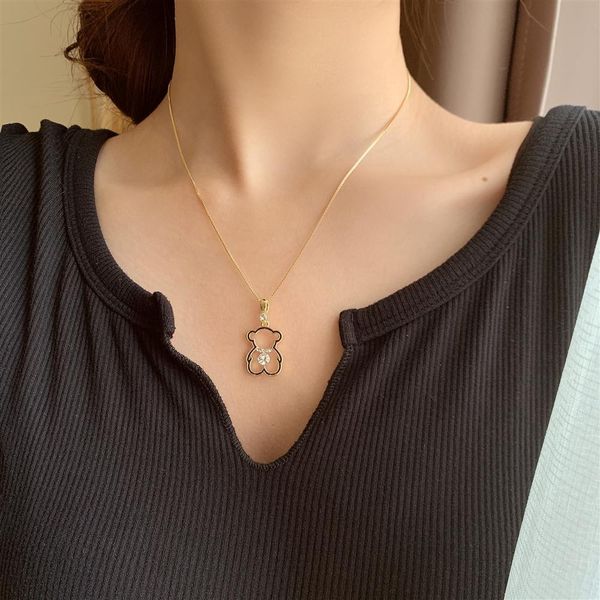 real gold electroplated diamond pierced bear necklace fashion forest temperament sweater chain simple fashion girl heart pendant, Black
real gold electroplated diamond pierced bear necklace fashion forest temperament sweater chain simple fashion girl heart pendant, Black