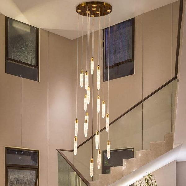 pendant lamps post-modern staircase chandelier, light luxury villa duplex building, simple atmosphere, revolving crystal lamp
pendant lamps post-modern staircase chandelier, light luxury villa duplex building, simple atmosphere, revolving crystal lamp