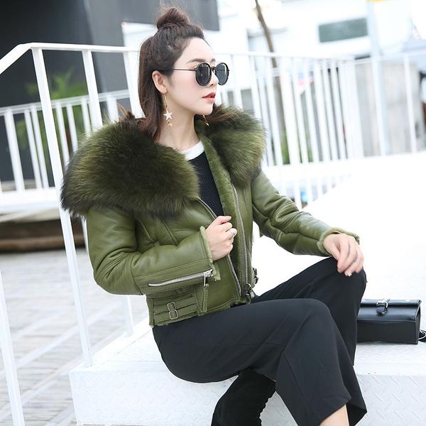 women's leather & faux women winter real sheep fur coat warm fashion genuine merino sheepskin jacket natural large raccoon collar, Black
women's leather & faux women winter real sheep fur coat warm fashion genuine merino sheepskin jacket natural large raccoon collar, Black