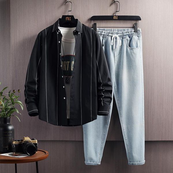 men's tracksuits spring/autumn korean men stripe shirt+blue jeans set man casual 2pcs suit fashion sweatsuit male size -5xl, Gray
men's tracksuits spring/autumn korean men stripe shirt+blue jeans set man casual 2pcs suit fashion sweatsuit male size -5xl, Gray
