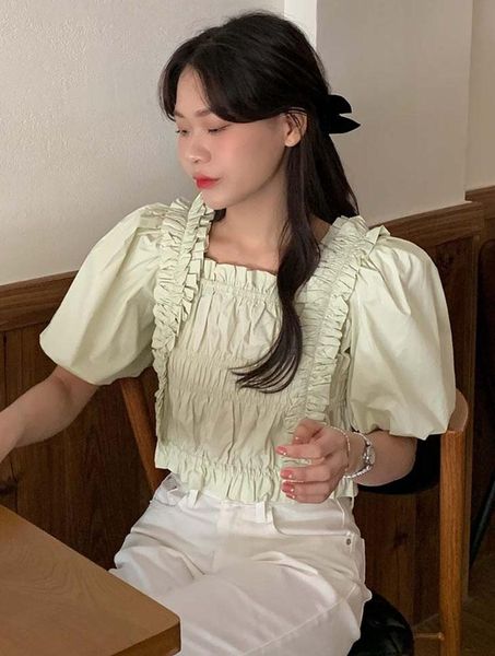 women's blouses & shirts korobov korean square collar elegant women vintage chic puff short sleeve crop japanese sweet blusas mujer, White
women's blouses & shirts korobov korean square collar elegant women vintage chic puff short sleeve crop japanese sweet blusas mujer, White
