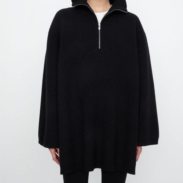 women's sweaters women knitted black sweater half zipper loose hem slit turtleneck long sleeve 2021 autumn winter female simple jumpers, White;black
women's sweaters women knitted black sweater half zipper loose hem slit turtleneck long sleeve 2021 autumn winter female simple jumpers, White;black