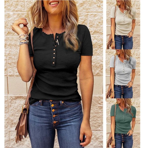 womens casual t-shirt 2021 fashion lady tees summer daily solid color shirts women's buttons breathable u neck tshirts, White
womens casual t-shirt 2021 fashion lady tees summer daily solid color shirts women's buttons breathable u neck tshirts, White