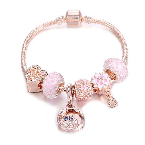 link, chain 2021 trendy origional bracelet with rose gold pink dazzling flower beads women diy gift jewelry making, Black
link, chain 2021 trendy origional bracelet with rose gold pink dazzling flower beads women diy gift jewelry making, Black